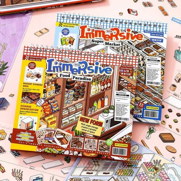 3D miniature immersive storage sticker book exquisite illustrations PET die cut stickers M260522