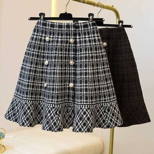 New Plaid Knitted Midi Skirt for Women Autumn and Spring Slim and Beautiful Elegant A-line Fashion Short Skirt M260523