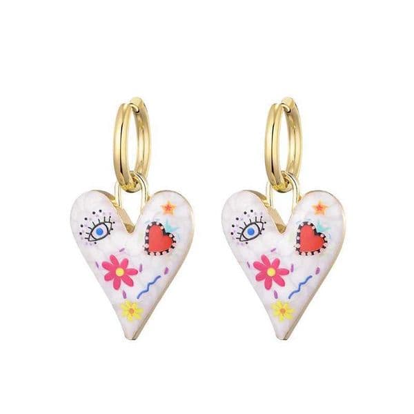 New Trendy Cute Heart Eye Stainless Steel Hoop Earrings For Women Colorful Vintage Enamel Gold Color Pendant Love Female Jewelry L260523