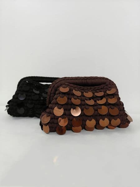 Yingzi Small Sequin Crochet Cluth Bag with Shine Paillettes Handmade Evening Bag Makeup Bag 260522