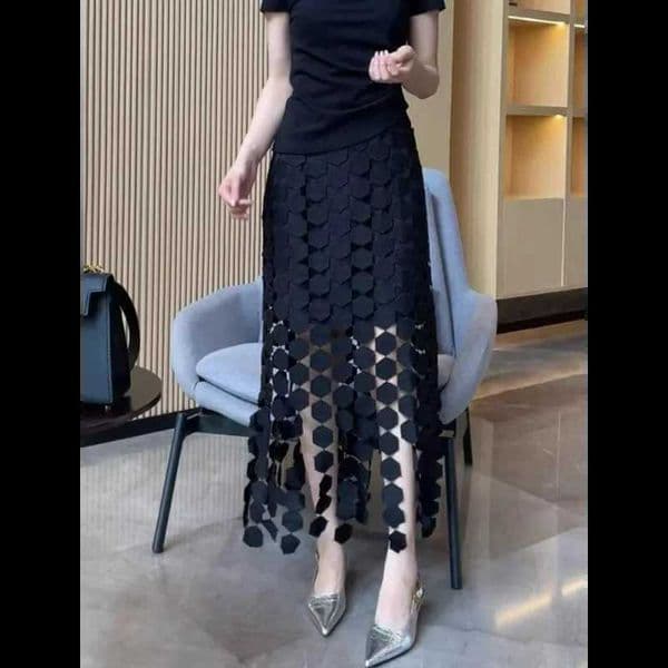Temperament Elegant Fashion Hollow Out Solid Color Irregular Skirts 2023 New Chic Long Skirts A-line Skirt All-match Hip Skirt M260522