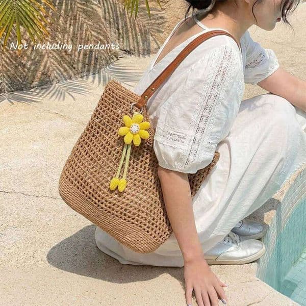 Bohemian Natural Crochet Tote Women, Large Capacity Shoulder Bag for Beach Vacation & Casual Daily Use thumbnail 2