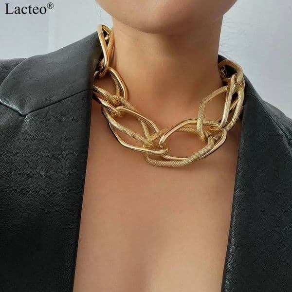 Comfortable Lacteo Punk Multi Layered Gold Color Choker Jewelry for Women Hip Hop Big Thick Chunky Clavicle Chain Necklace