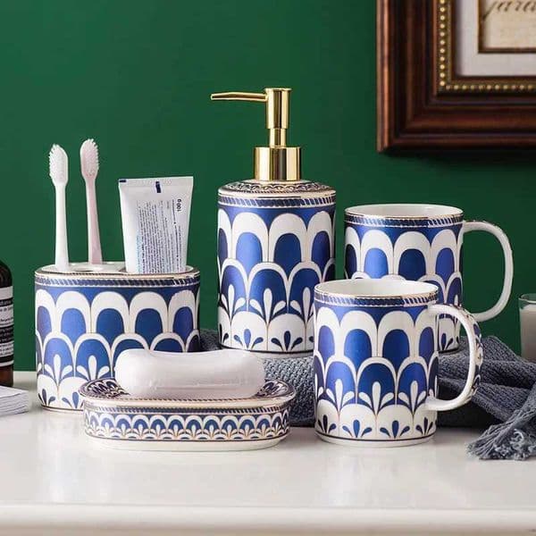 Ceramic Bathroom Wash Five Piece Set Ceramic Mouthwash Cup Bathroom Supplies Bathroom Accessories Soap Dispenser Cup Dispenser T260520