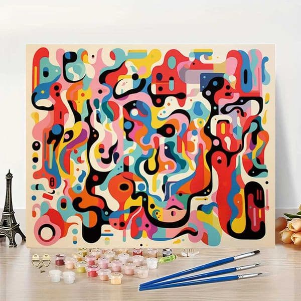 1pc frameless Professional Art Use 1pc Colorful Flowing Geometric Pattern - DIY Digital Painting Kit for Beginners - 16x20 Inch M26023