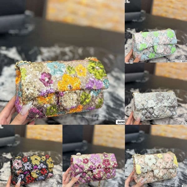 10A TOP New sequin bagWomenDesigner Shiny Sequins Flap Bag Multicolored Flower Pattern Golden Hardware Matelasse Chain Bling Shoulder Bags Crossbody Coin Wallet