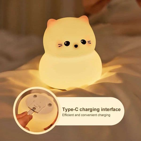 Guardian Kitty Silicone LED Night Lights USB Rechargeable Sleep Night Lamp Timing Bedside Room Decor Kids Baby nightlight Gift M260522