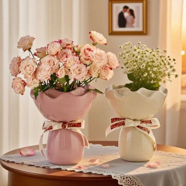 Vintage Vase Rose Flower Shaped Vase Desk Decoration Flowers for Wedding Gift Home Girding Vase Flower Bouquet Arrangement Decor L260521