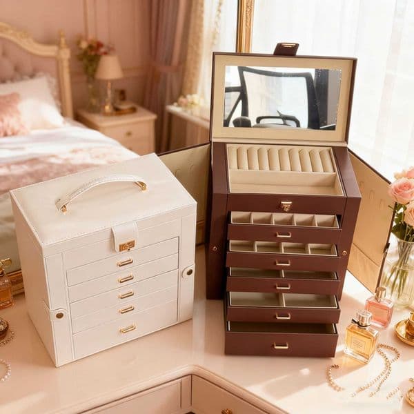 New high-end five-layer large-capacity jewelry box for necklaces watches and accessories portable PU multifunctional jewelry box L260522