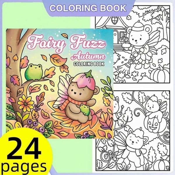 Fairy Fuzz Autumn Coloring Book 24 Pages Cozy Magical Creatures for Adults Stress Relief Relaxation Gift M26023