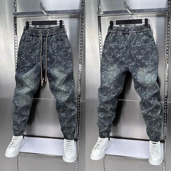 Jacquard American Classic Jeans Fashion Joints Harem Pants High Quality Loose Harajuku Straight-Leg Trousers Men Clothing 260521