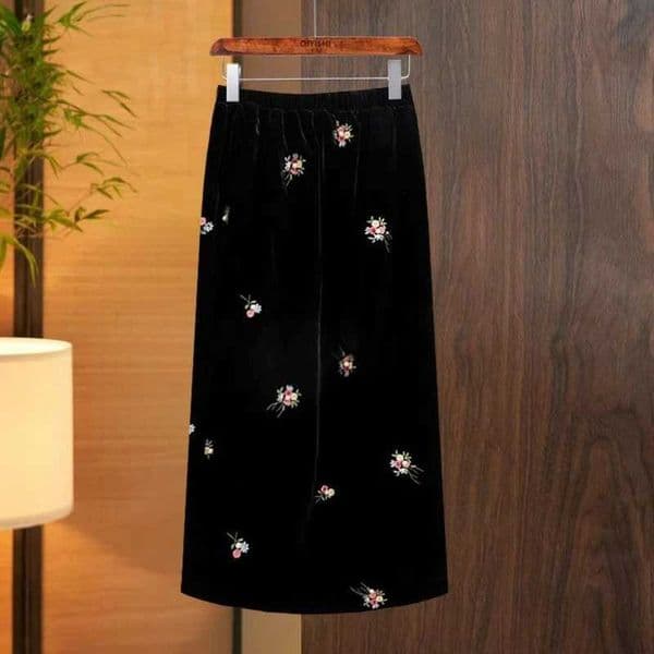 Retro Elegant Velvet Half Length Skirt for Women Autumn/Winter New Printed Medium Length Elastic Waist All Match A-line Skirt M260523