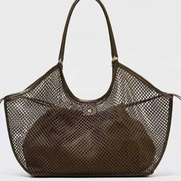Woven Texture Vacation Shoulder Large Capacity Handbag Niche Design Casual Daily Tote With Detachable Inner Small Bag