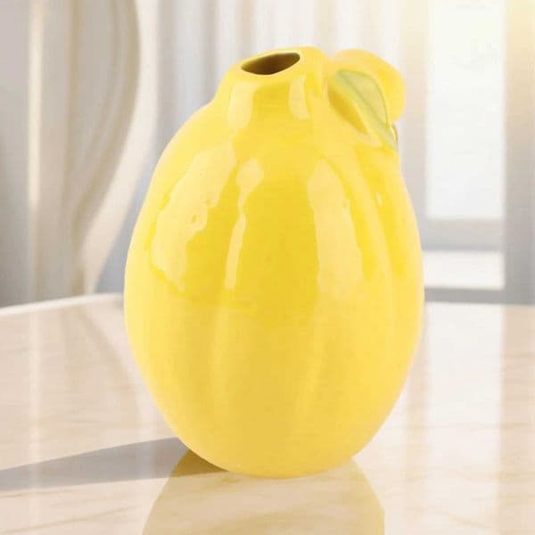 Lemon Shape Vase Yellow Unique Ceramic Decorative Fruit Shaped Flower Arrangement Vase for Home Desktop Decor L260521