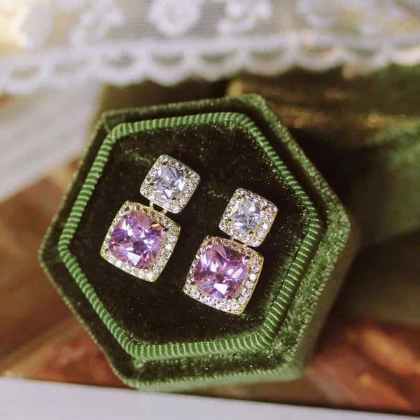 Huitan Cushion Pink/White Cubic Zirconia Dangle Earrings for Women Gold Color Luxury Sweet Female Drop Earrings Fashion Jewelry L260523