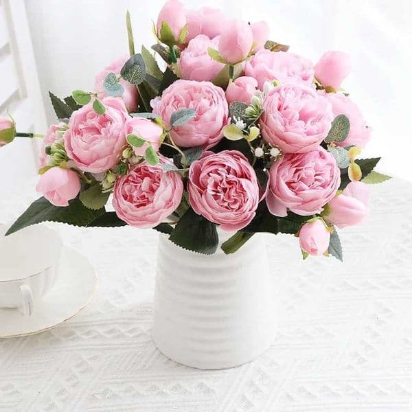White Silk Artificial Roses Flowers Wedding Home Autumn Decoration High Quality Big Bouquet Luxury Fake Flower Arrangement Bulk L260522