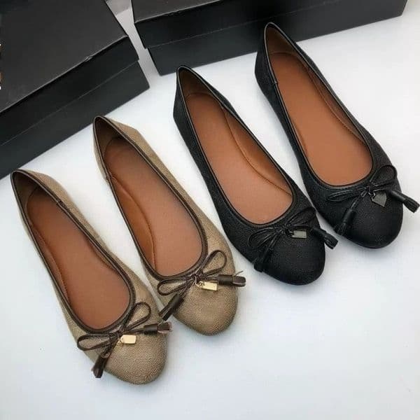 CH Luxury Designer Shoes Women's Bowknot Tassel Ballet Flats, Monogram Print Canvas Slip-On Shoes, Comfortable Casual Loafers Girlfriend Daughter Gift Plus Size 36-42