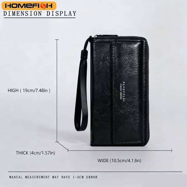 HOMEFISH Men's PU Zipper Handbag Large Capacity Long Clutch Phone Bag Multi Card Holder Coin Purse Wallet