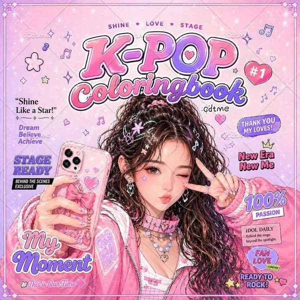 K-POP Girl Coloring Book for Adults Featuring Cute Cozy Daily Activities for Relaxation Cozy Spaces Coloring M26023