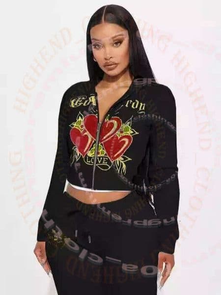 Ed Hardey Set Designer Womens Tracksuit Piece Set Outfits Strapless Polo Casual Printed Pants Cardigan Y2k Straight Trousers Street Zipper Hooded Clothing