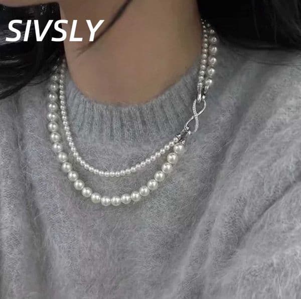 Classic Shi family glass beads double-layered pearl necklace for women luxury temperament collar chain autumn and winter L260523