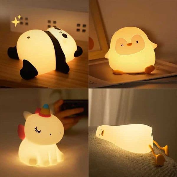 Cute Silicone Night Light Panda Penguin Unicorn Cute Duck Touch Dimming Timer Sleep Light Birthday Gift Bedroom Bedside Decorate M260522