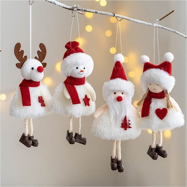 Fabric Christmas Character Ornaments, Santa/Snowman/Reindeer/Girl for Holiday