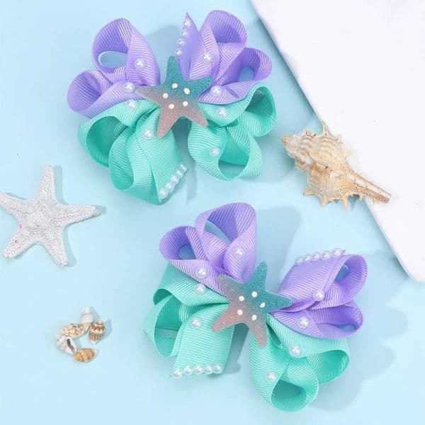2Pcs Starfish Bow Hair Clips For Girls Sweet Ribbon Patchwork Cute Pearls Hairpins Kids School Trendy Headwear Accessories M260522