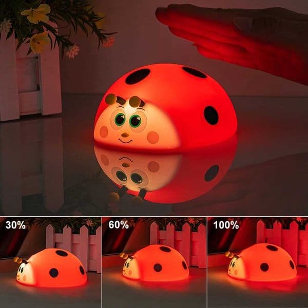 Ladybug Red RGB LED Night Light Cute Cartoon Animals Silicone Lamp Touch Sensor Timing USB Rechargeable for Children Kid Birthda M260522
