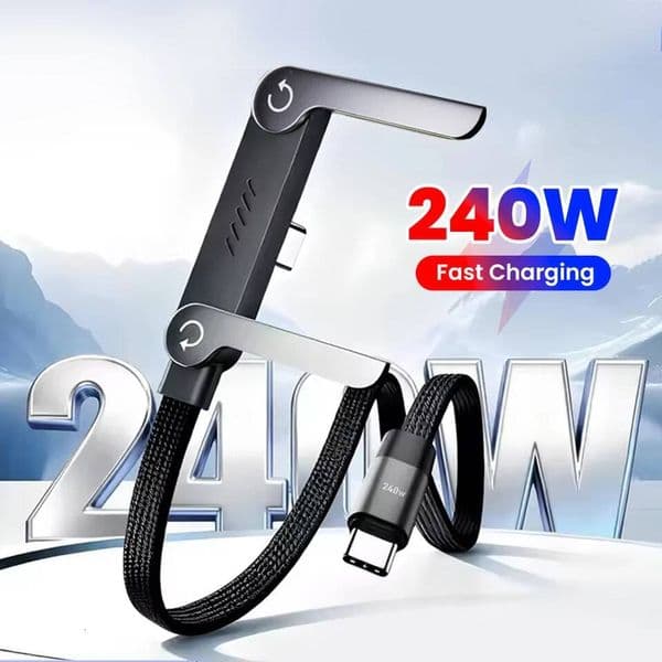 240W 2 in 1 to USB Fast Foldable Bracket Data Cable Type C Desktop Holder Charging Wire For Iphone17 16 Samsung ddmythur