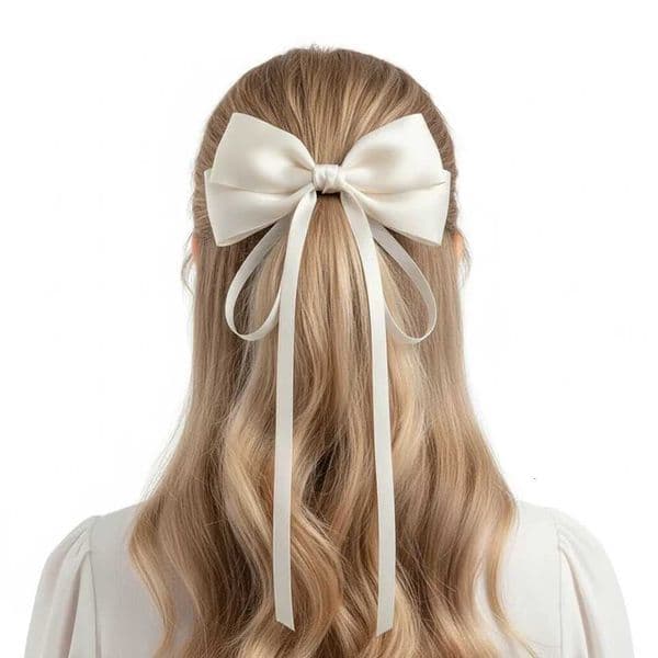 Vintage Beige Hair Bow Clip Trend Long Ribbon Hairpins Barrettes Headwear For Women Girls Accessories Wedding Jewelry Hair Ties M260522