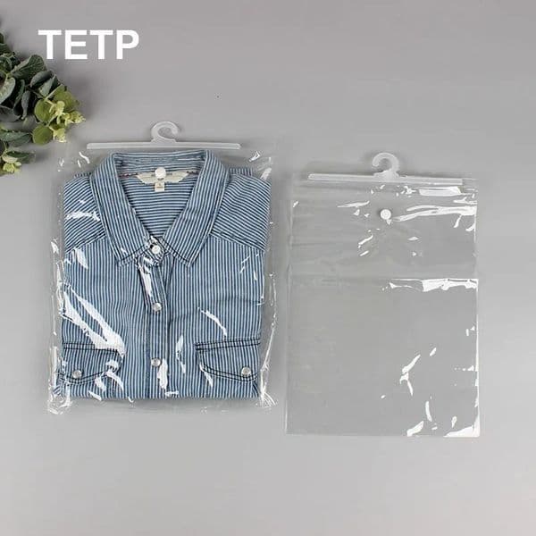 TETP 30cs Transparent Bags With hangers Home T-Shirt Jeans Jacket Swimwear Packaging Storage Organizer Store Clothing Display 260521
