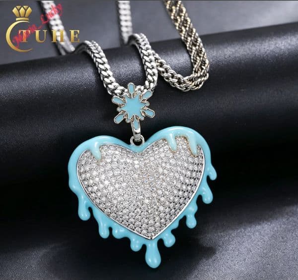 New Hot Sale Glow In The Dark Factory 925 Sterling Silver 18K Gold VVS Moissanite Iced Out Dripping Lightning Heart Pendant Unisex Hip Hop Jewelry GRA Tester Pass