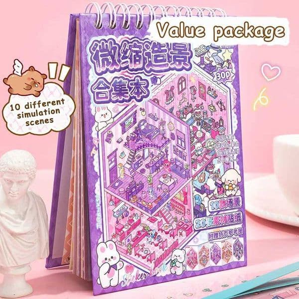 New 1Set Cabin Scene Pocket Stickers Cartoon DIY 3D Landscape Sticker Book Festival Birthday Gift For Student Kid Child M260522