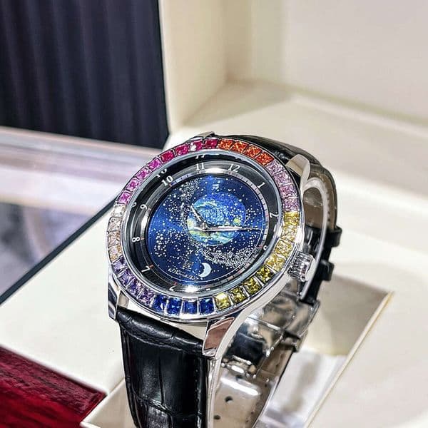 Auguras Starry Sky Color Diamond Fully Automatic Mechanical Waterproof Luminous Personality Fashion Men's Watch Trend High-Quality High-Quality