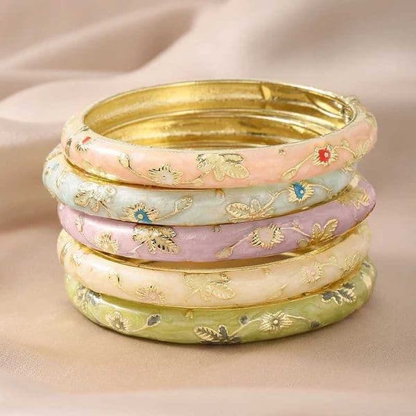 FTCY 5PCS Fine Small Flower Cloisonne Enamel Bangles For Women Vintage Bohemian Oil-drop bracelet Elegant Jewelry Gifts R260522