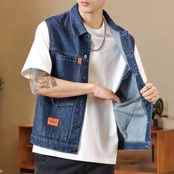 Vintage Denim Vest Coat Multiple Pockets Sleeveless Cargo Jackets Spring Autumn Fashion Loose Waistcoat Cowboy Tank Tops 260521