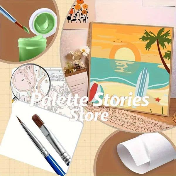 Frameless 1 Set DIY Digital Painting Kit Beach Landscape Pattern with Full Tools Acrylic Oil Color Hand-Coloring Painting Set M26023
