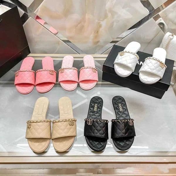 Xiaoxiangfeng summer genuine leather casual flat sandals fashionable outerwear chain classic beach sheepskin one-piece slippers T260523