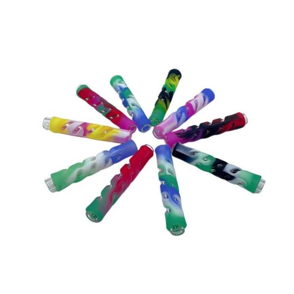 Travel Colorful mini Silicone Protect Glass Dry Herb Tobacco Filter Pipes Cone Cigarette Holder Tip Portable Mini Catcher Taster Bat One Hitter Tube for smoking