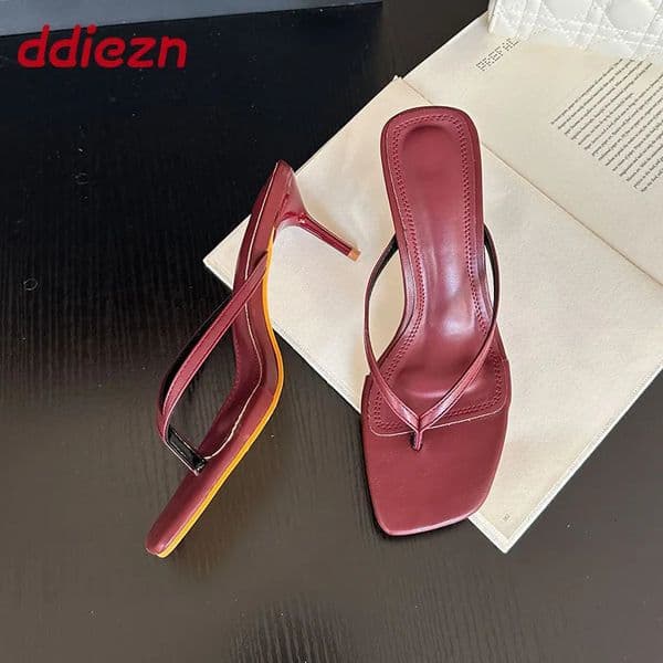 Women Pumps Flip Flops Thin Heels Shoes Summer Fashion Square Toe Female High Heels Slides Sandals Slippers Sexy Ladies Shoes 260522
