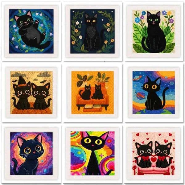 RUOPOTY Black Cat Punch Needle Kits Create Wall Art Artwork Animal Needle Punch Kit For Beginners Art Supplies Embroidery Needle M26023