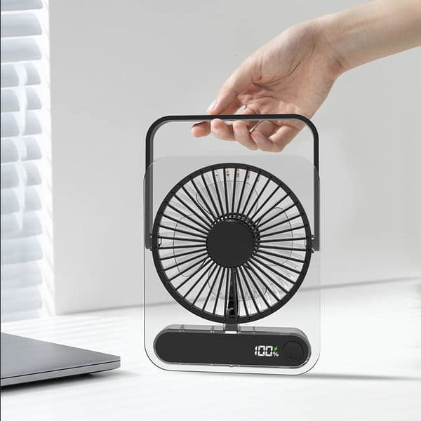 New Transparent Ultra-Thin Desktop Fan, Portable Office Wall-Mounted Rechargeable Fan With Digital Display, Silent Operation, Wholesale