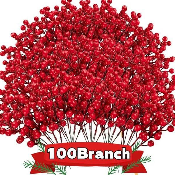 Artificial Red Berries Stem Christmas Red Holly Berry Stamen Fake Flowers Plants Ornaments New Year Party Home Decor L260522