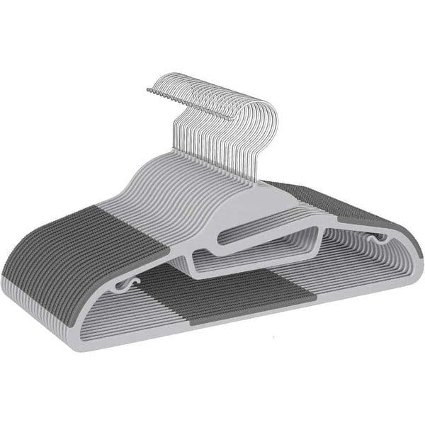 50-Pack 02 Thick Non-Slip Grey Plastic Hangers 360 Swivel Hook Space-Saving Closet Organizer for Shirts Pants L260523