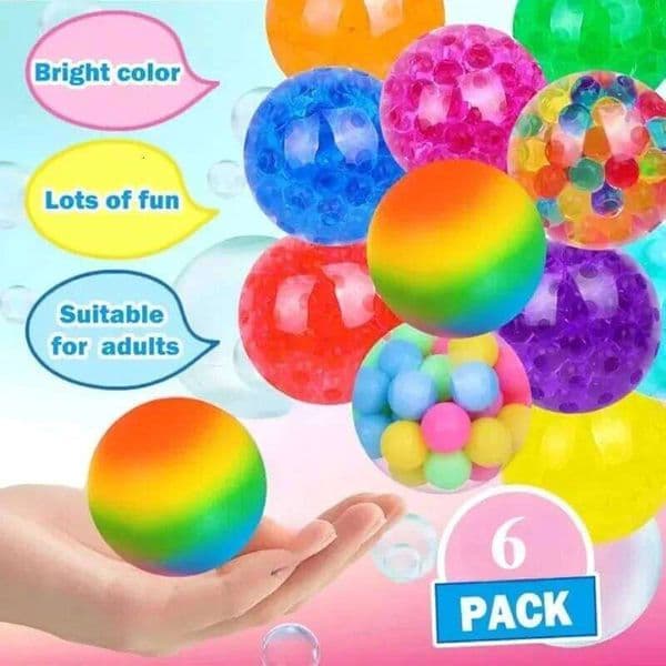 Rainbow Squeeze Ball Set (6PCS), Mini Durable Stress Relief Balls, Portable Sensory Fidget Toys for Kids & Adults, Non-Toxic 26Y0523