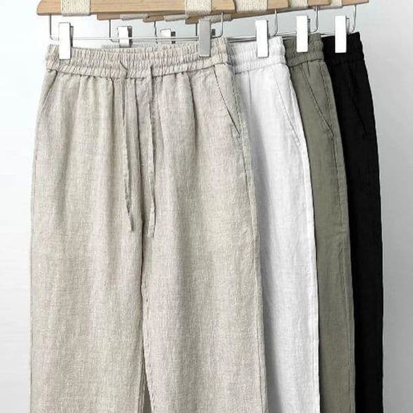 Mens Trousers Cotton Linen Fashion Casual Pants Solid Color Breathable Loose Shorts Straight Drawstring Streetwear Men 260516
