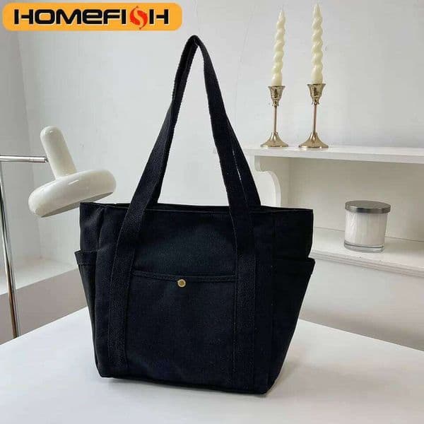 HOMEFISH Canvas Versatile Shoulder Large Capacity Book Storage Student Class Commuter Bag Portable Cloth