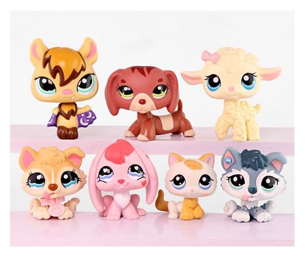 7 pcs Mini Pet Toy LPS Bat 1680 Dachshund 3601 Lamb 186 Husky Puppy 1013 2036 Rabbit 557 Kitten 134 Collect Kid Gift Playset