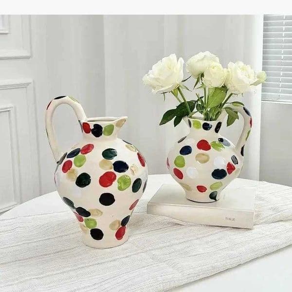 Dot Ceramic Vase Desk Decoration Flowers Arrangement Artificial Flower Decorative Vases Room Aesthetic Decor L260521